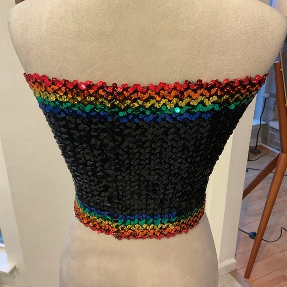 Vintage 70s Rainbow Sequin Tube Top - Picture 5 of 15